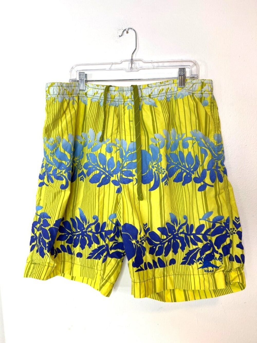 Tommy Bahama Swim Trunks Mens Size XL Blue Yellow Floral Hibiscus Relax Hawaii